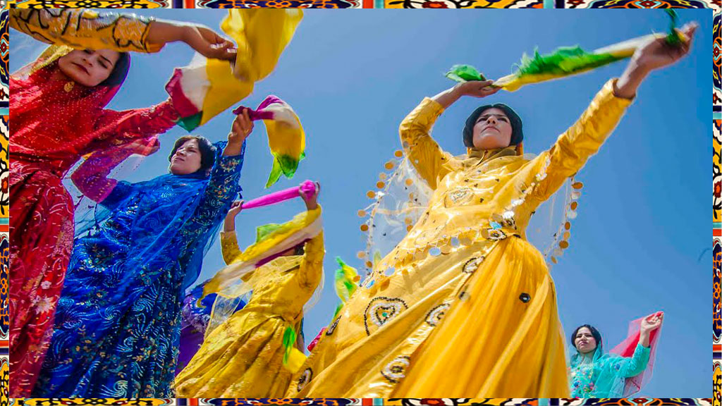 In a traditional wedding, Women are dancing with their colorful dress